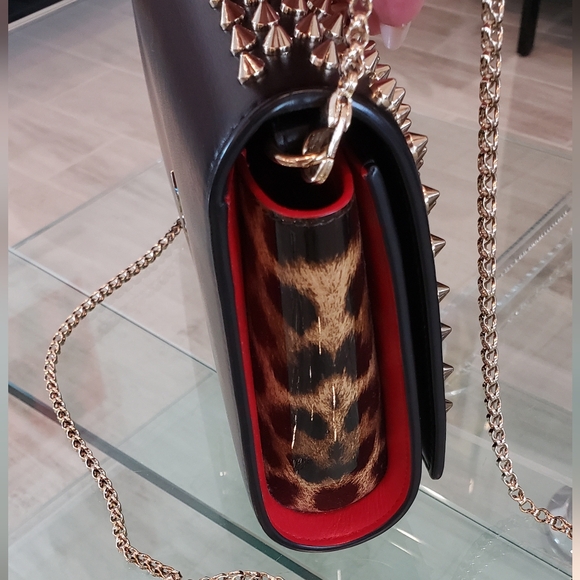 NWOT - Christian Louboutin gold spike leopard Paloma clutch/shoulder bag - Picture 8 of 16